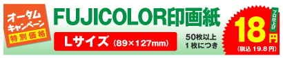 FUJICOLORデジカメプリント Lサイズ 50枚以上、1枚につき 16円